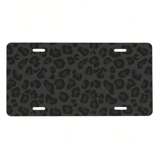Front License Plate Cover – Aluminum Metal Car Accessory, Rust-Proof Novelty Vanity Tag Decor For Men & Women, 6x12 With 4 Holes- 043 Black Leopard
