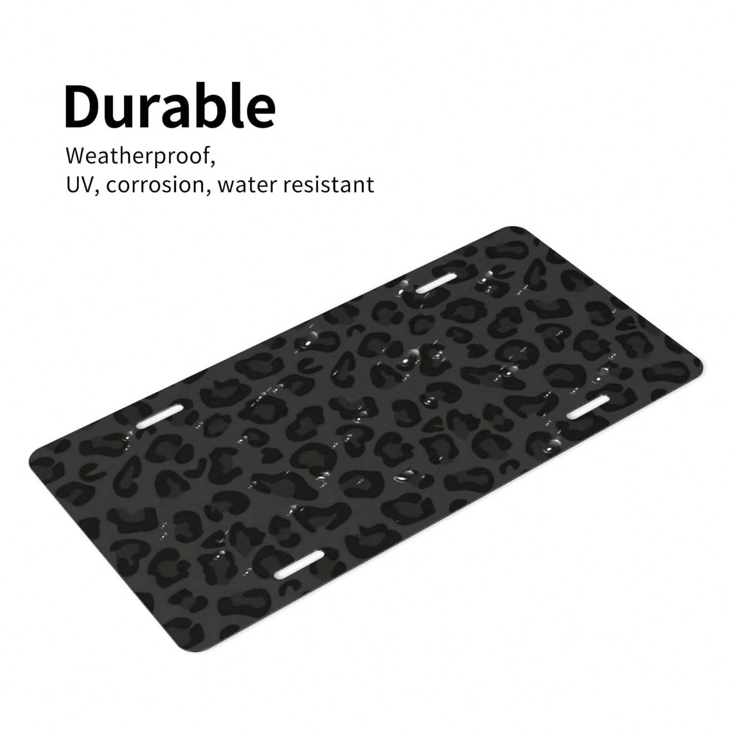 Front License Plate Cover – Aluminum Metal Car Accessory, Rust-Proof Novelty Vanity Tag Decor For Men & Women, 6x12 With 4 Holes- 043 Black Leopard