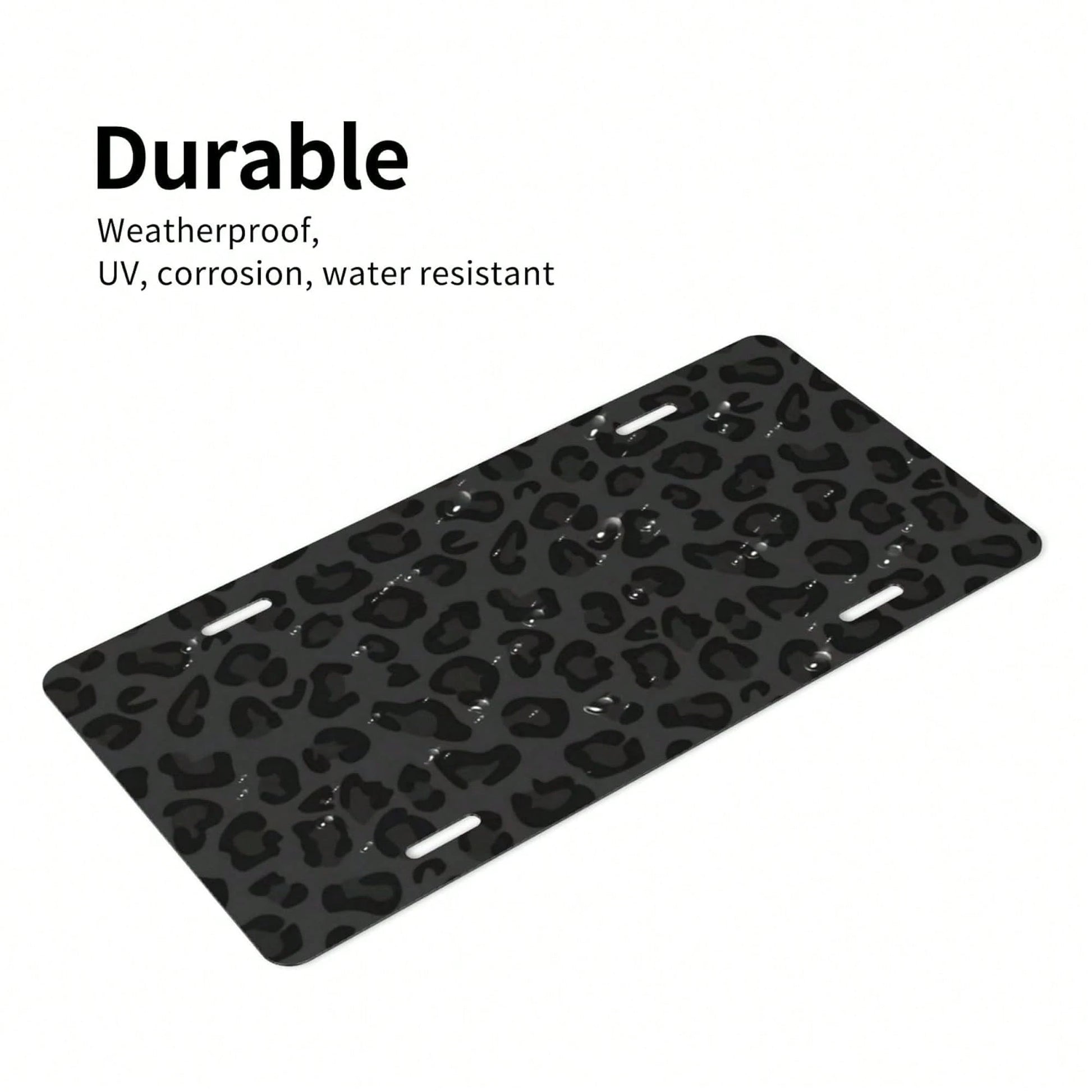 Front License Plate Cover – Aluminum Metal Car Accessory, Rust-Proof Novelty Vanity Tag Decor For Men & Women, 6x12 With 4 Holes- 043 Black Leopard