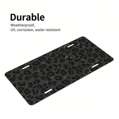 Front License Plate Cover – Aluminum Metal Car Accessory, Rust-Proof Novelty Vanity Tag Decor For Men & Women, 6x12 With 4 Holes- 043 Black Leopard