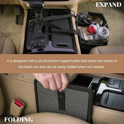 FSTURIOS Car Trash Can, Bling Rhinestone Crystal Waterproof Hanging Garbage Bag For Car Interior, Oxford Leakproof Foldable Waste Organizer Trash Bin Universal For Most Vehicles (Black)