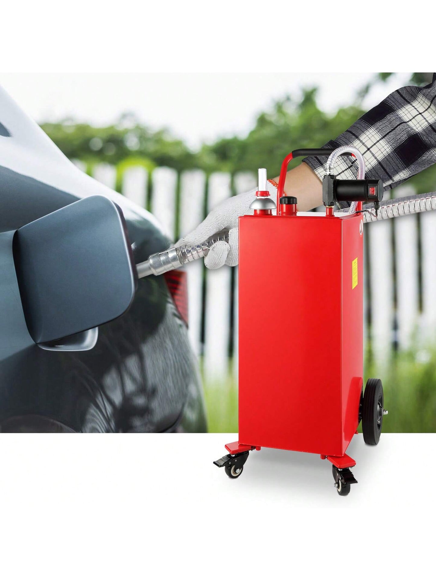 Fuel Caddy, 30 Or 35 Gallon, Gas Storage Tank On 2 Or 4 Wheels, With Manuel Transfer Pump, Gasoline Fuel Container For Cars, Lawn Mowers, ATVs, Boats, More, Red/Yellow/Blue/Black