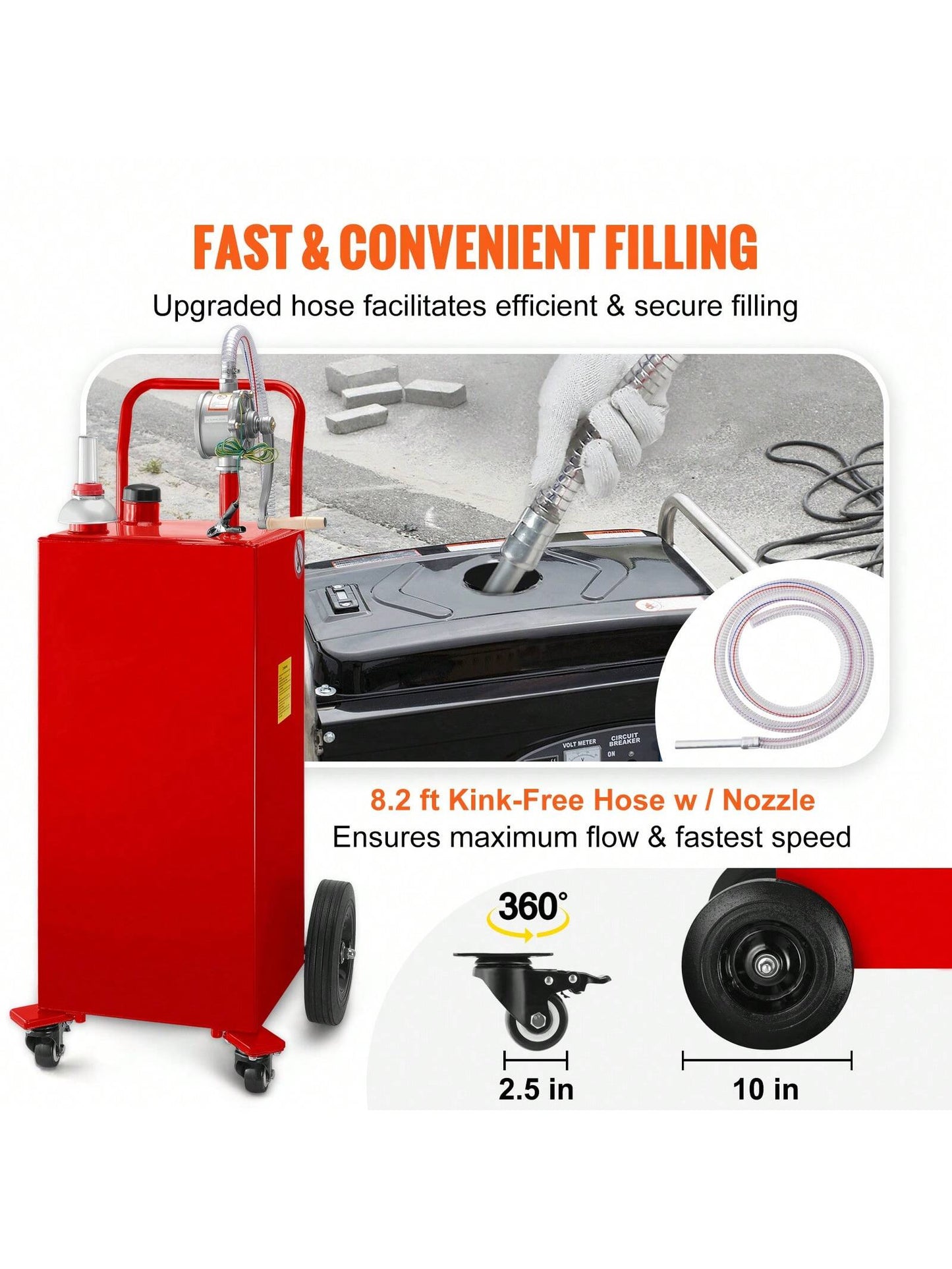 Fuel Caddy, 30 Or 35 Gallon, Gas Storage Tank On 2 Or 4 Wheels, With Manuel Transfer Pump, Gasoline Fuel Container For Cars, Lawn Mowers, ATVs, Boats, More, Red/Yellow/Blue/Black