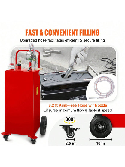 Fuel Caddy, 30 Or 35 Gallon, Gas Storage Tank On 2 Or 4 Wheels, With Manuel Transfer Pump, Gasoline Fuel Container For Cars, Lawn Mowers, ATVs, Boats, More, Red/Yellow/Blue/Black