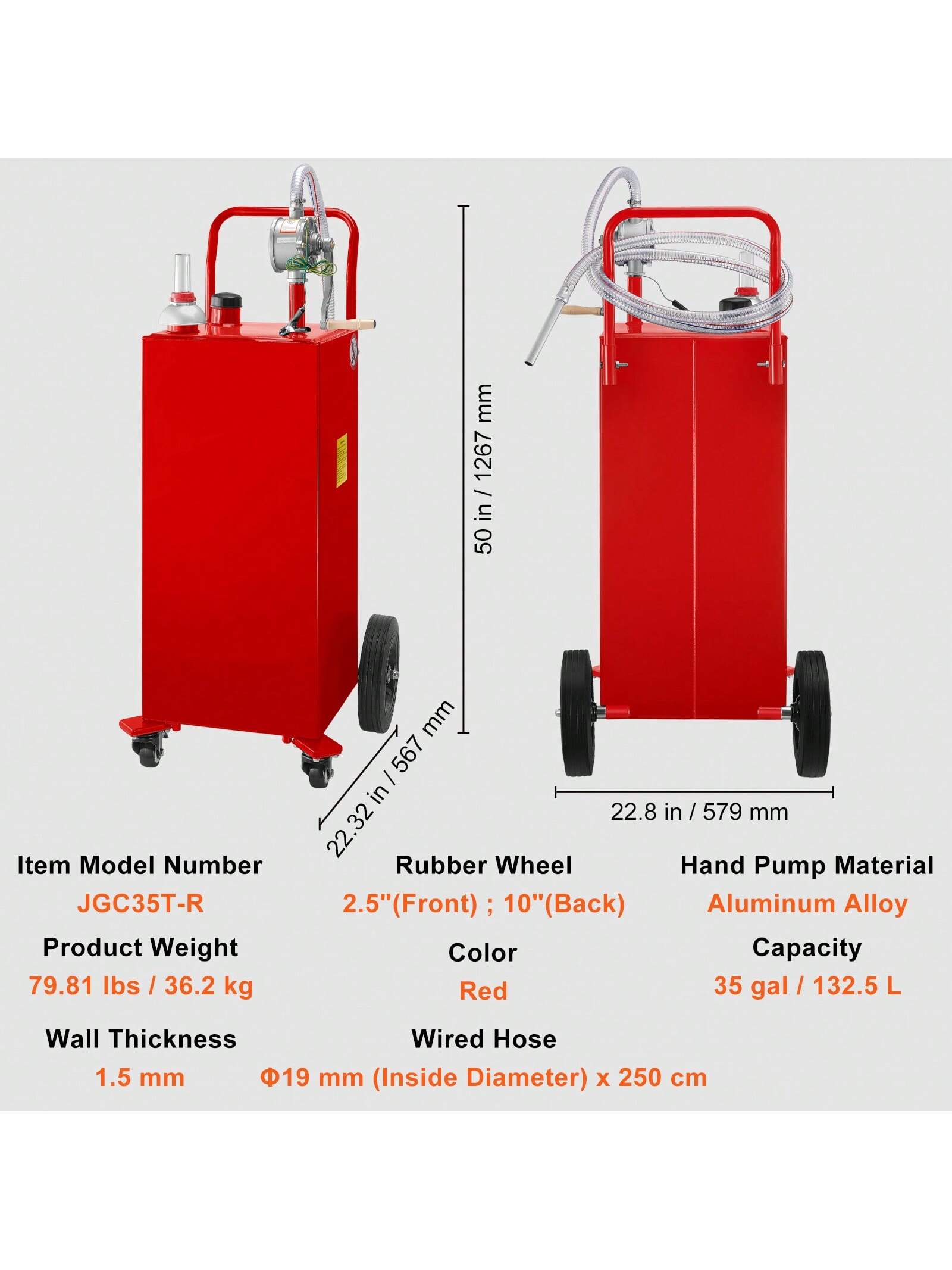 Fuel Caddy, 30 Or 35 Gallon, Gas Storage Tank On 2 Or 4 Wheels, With Manuel Transfer Pump, Gasoline Fuel Container For Cars, Lawn Mowers, ATVs, Boats, More, Red/Yellow/Blue/Black