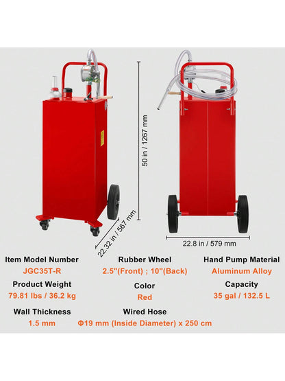 Fuel Caddy, 30 Or 35 Gallon, Gas Storage Tank On 2 Or 4 Wheels, With Manuel Transfer Pump, Gasoline Fuel Container For Cars, Lawn Mowers, ATVs, Boats, More, Red/Yellow/Blue/Black