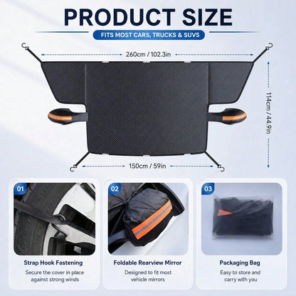 Full Coverage Car Windshield Sun Shade Cover, Foldable Front Window Sunshield With Mirror Straps & S-Hook Fastening, UV Protection Heat Insulation, Blocks UV Rays, Reduces Heat Build-Up, Protects Dash