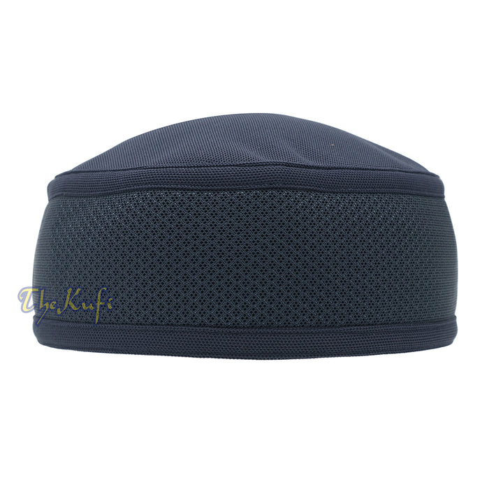 Full Dark Blue Madun Vented Top Pliable Two-Color Round Kufi Hat