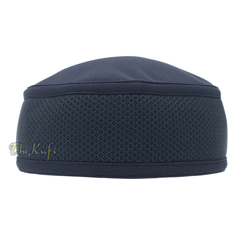 Full Dark Blue Madun Vented Top Pliable Two-Color Round Kufi Hat