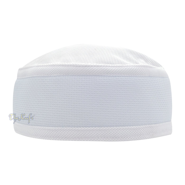 Full White Madun Vented Top Pliable Round Kufi Hat