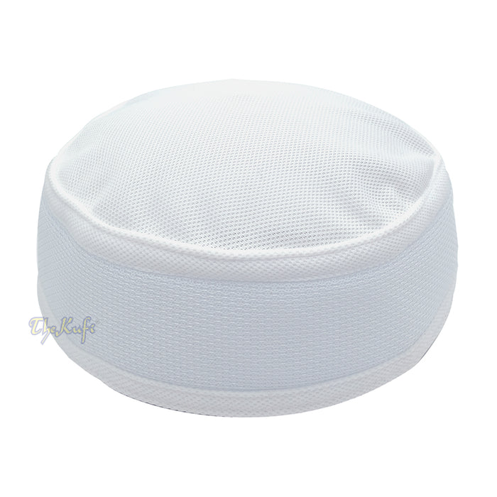 Full White Madun Vented Top Pliable Round Kufi Hat
