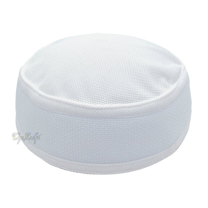 Full White Madun Vented Top Pliable Round Kufi Hat
