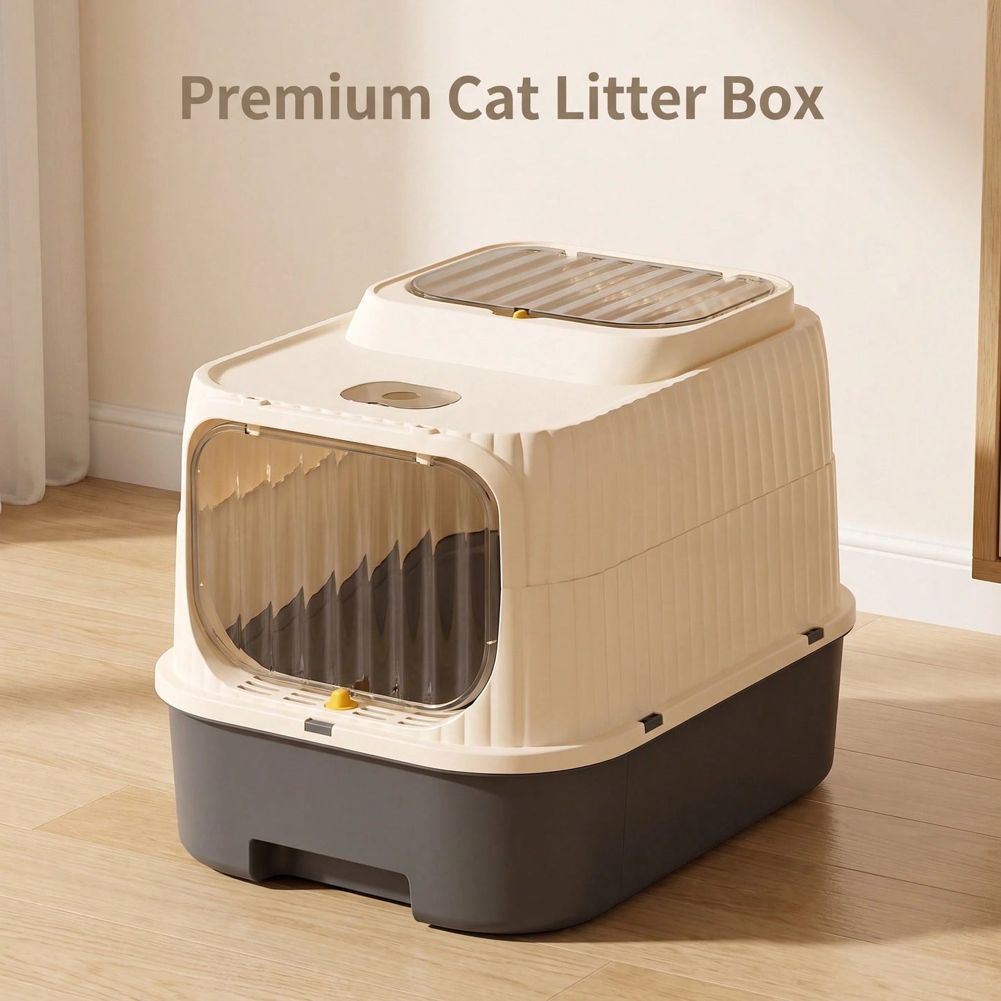 Fully Enclosed Drawer Cat Litter Box With Sifting Step, 2-Way Adjustable Door Knob Odor Control Kitty Toilet, Anti-Tracking Splashproof Large Space Pet Sand Box For Kitten Adult Multi Cats, Easy Clean