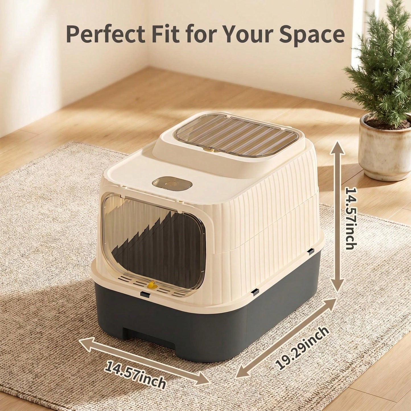 Fully Enclosed Drawer Cat Litter Box With Sifting Step, 2-Way Adjustable Door Knob Odor Control Kitty Toilet, Anti-Tracking Splashproof Large Space Pet Sand Box For Kitten Adult Multi Cats, Easy Clean
