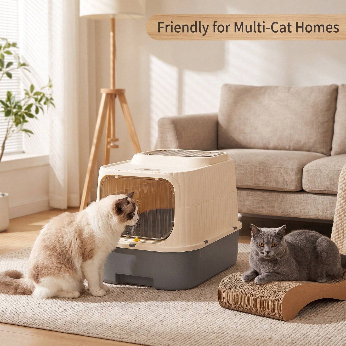 Fully Enclosed Drawer Cat Litter Box With Sifting Step, 2-Way Adjustable Door Knob Odor Control Kitty Toilet, Anti-Tracking Splashproof Large Space Pet Sand Box For Kitten Adult Multi Cats, Easy Clean