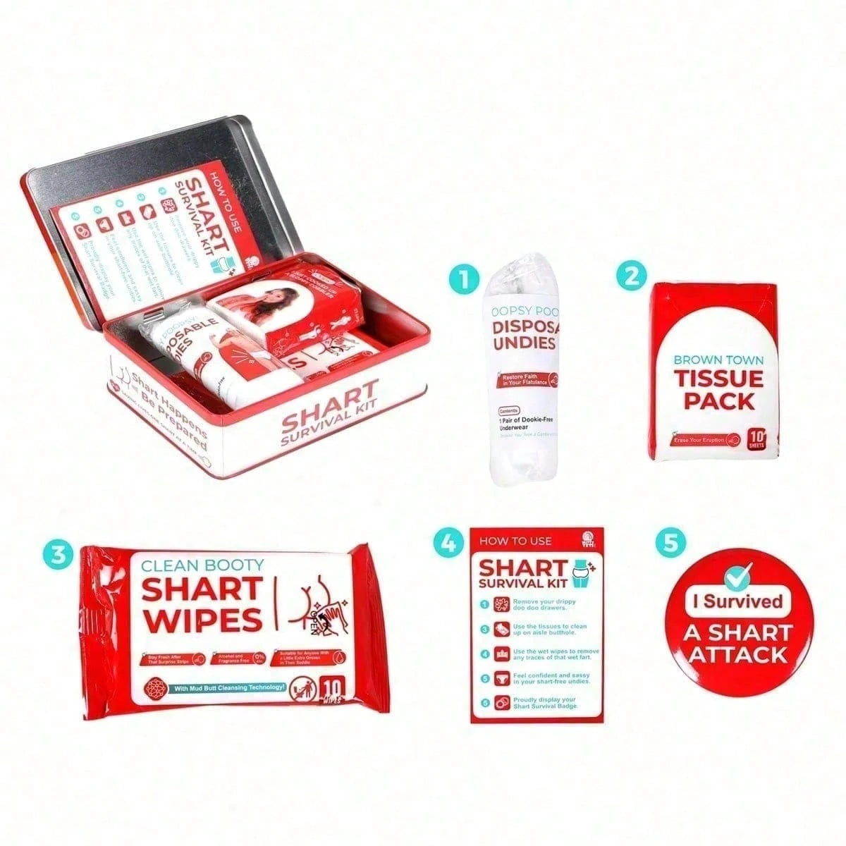 Funny Shart Survival Kit,Ultimate Poop Prank Gag Gift Set Includes Wet Drinks, Fabrics And Funny Brand. Novelty Potty Gag Gifts And Novelty Pack Perfect For Friends Or Family