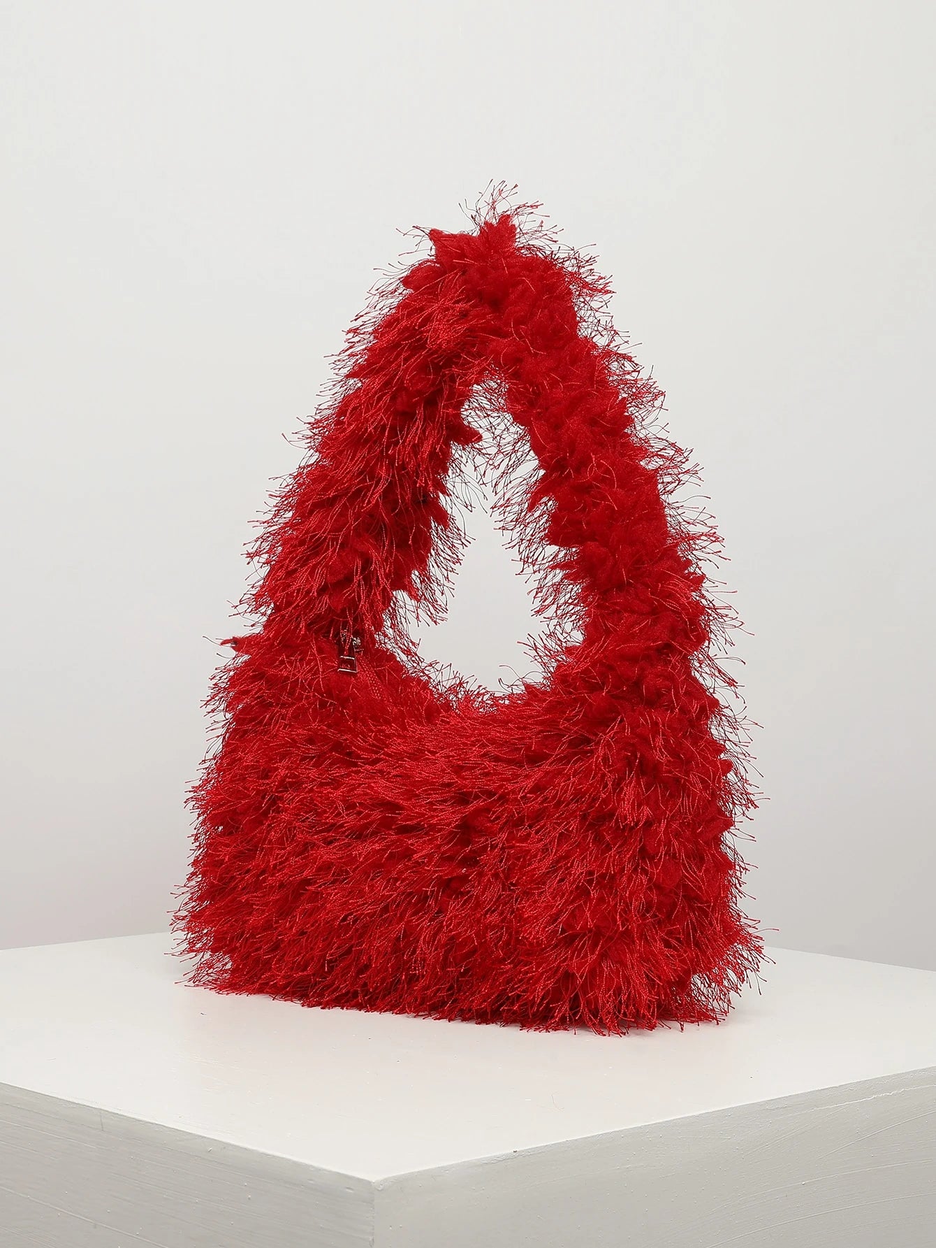 Fuzzy, Soft, Plush Neon Red Fluffy Hobo Bag For Girls, Women, College Students, Rookies & White-Collar Workers For Work, Office, Commute, For Autumn & Winter, Warm Winter, Outdoors, For Party, Prom, W