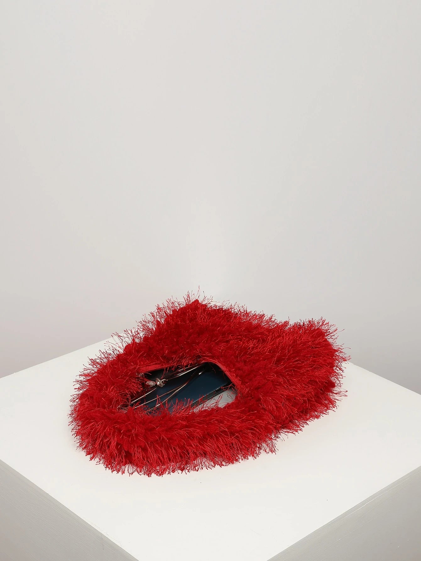 Fuzzy, Soft, Plush Neon Red Fluffy Hobo Bag For Girls, Women, College Students, Rookies & White-Collar Workers For Work, Office, Commute, For Autumn & Winter, Warm Winter, Outdoors, For Party, Prom, W