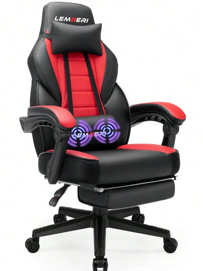 Gaming Chair With Massage, Ergonomic Heavy Duty Design, Gamer Chair With Footrest And Lumbar Support, High Back Office Chair, Big And Tall Gaming Computer Chair, Red