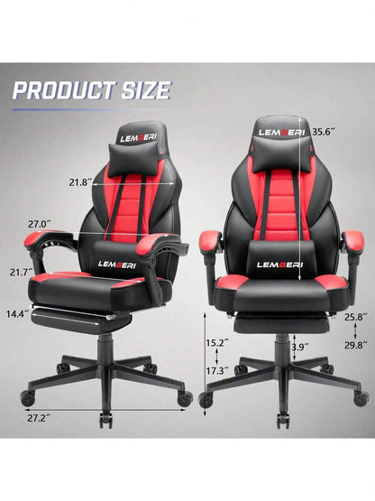 Gaming Chair With Massage, Ergonomic Heavy Duty Design, Gamer Chair With Footrest And Lumbar Support, High Back Office Chair, Big And Tall Gaming Computer Chair, Red