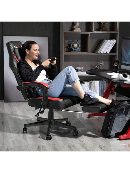 Gaming Chair With Massage, Ergonomic Heavy Duty Design, Gamer Chair With Footrest And Lumbar Support, High Back Office Chair, Big And Tall Gaming Computer Chair, Red