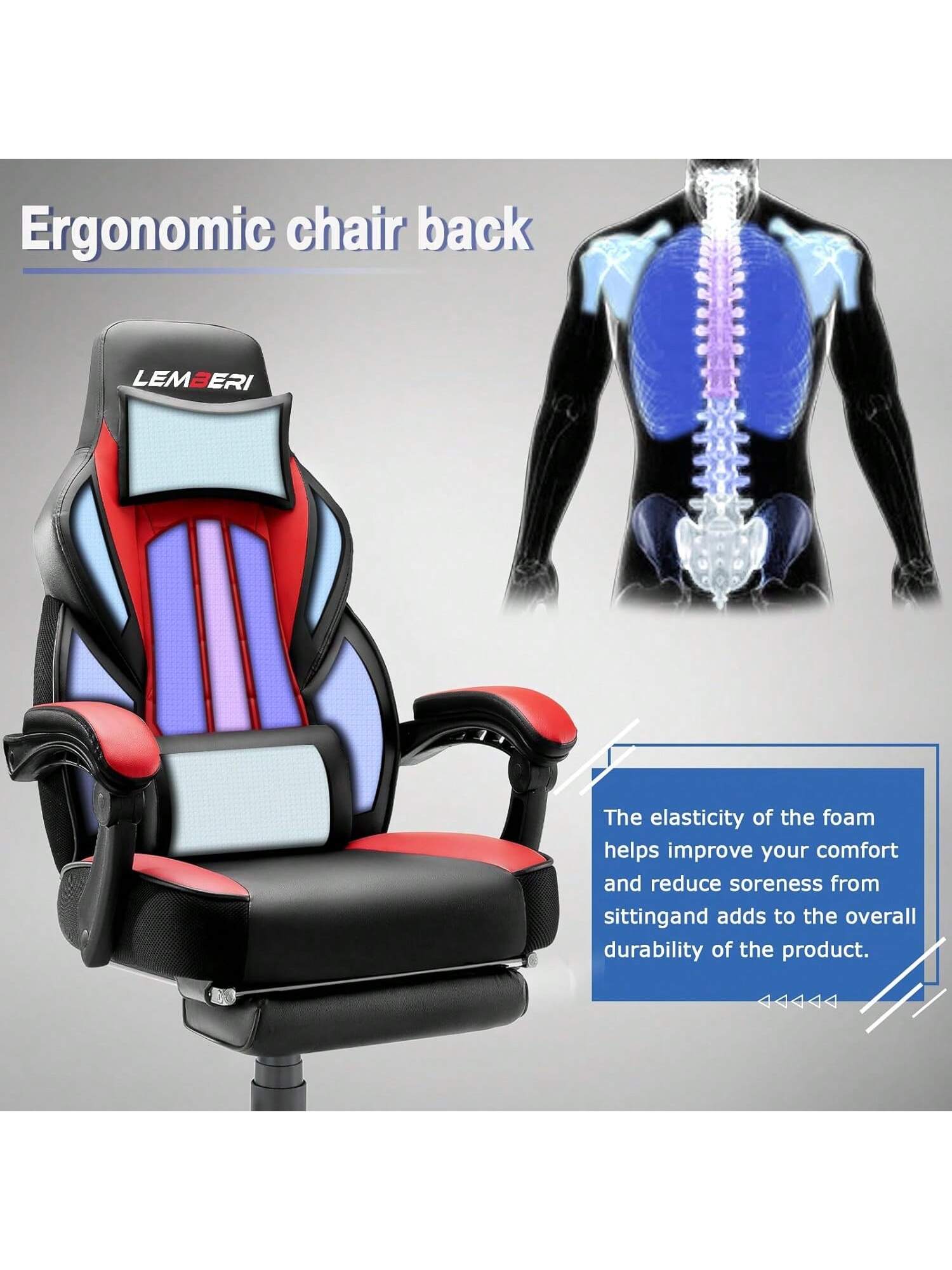 Gaming Chair With Massage, Ergonomic Heavy Duty Design, Gamer Chair With Footrest And Lumbar Support, High Back Office Chair, Big And Tall Gaming Computer Chair, Red