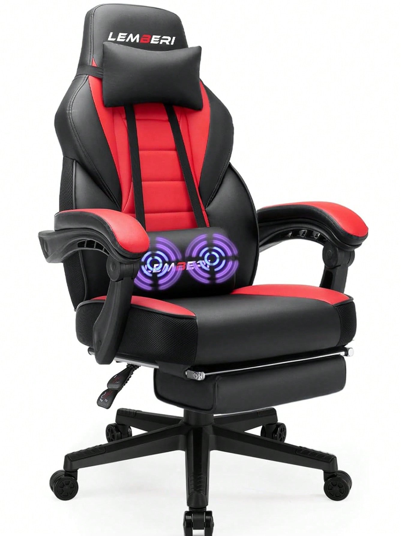 Gaming Chair With Massage, Ergonomic Heavy Duty Design, Gamer Chair With Footrest And Lumbar Support, High Back Office Chair, Big And Tall Gaming Computer Chair, Red