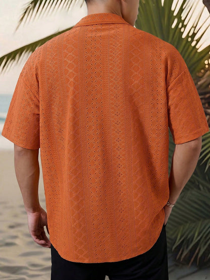 Genlund Men's Textured Jacquard Short-Sleeved Casual Shirt For Commuting, Holiday