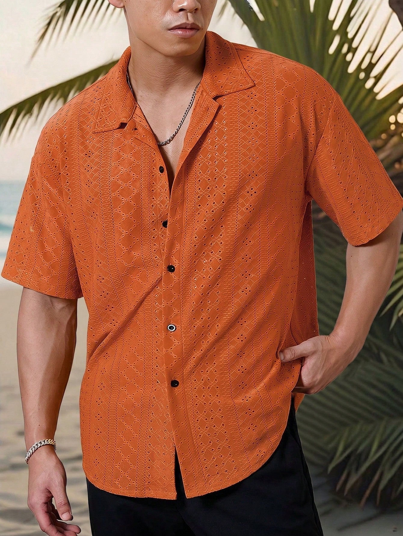 Genlund Men's Textured Jacquard Short-Sleeved Casual Shirt For Commuting, Holiday