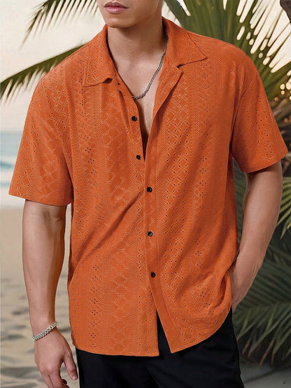 Genlund Men's Textured Jacquard Short-Sleeved Casual Shirt For Commuting, Holiday