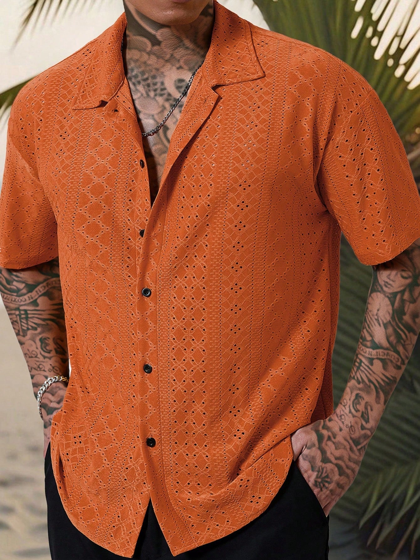 Genlund Men's Textured Jacquard Short-Sleeved Casual Shirt For Commuting, Holiday