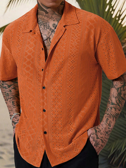 Genlund Men's Textured Jacquard Short-Sleeved Casual Shirt For Commuting, Holiday