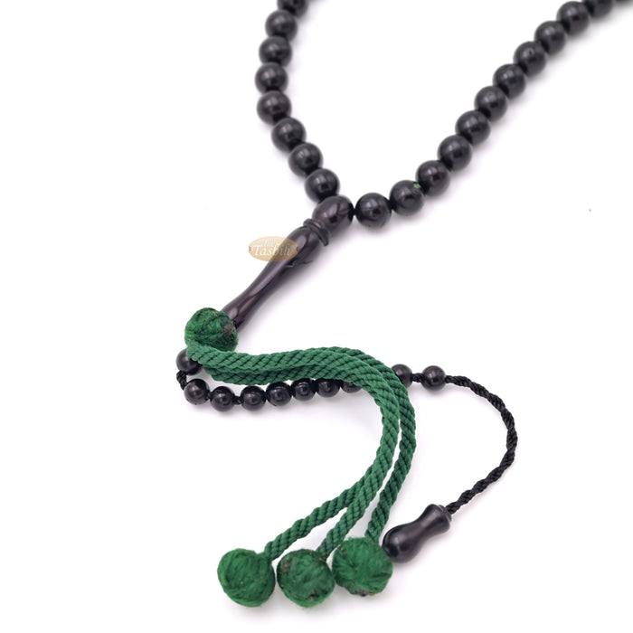 Genuine Black Kuka Tasbihs with Green Yarn Stops Choose Sizes 5.5 to 7mm