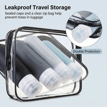 GGGold 4 Pack Leakproof Silicone Travel Bottles 90ml TSA Carry On Cosmetic Dispenser Set With Clear Zipper Bag