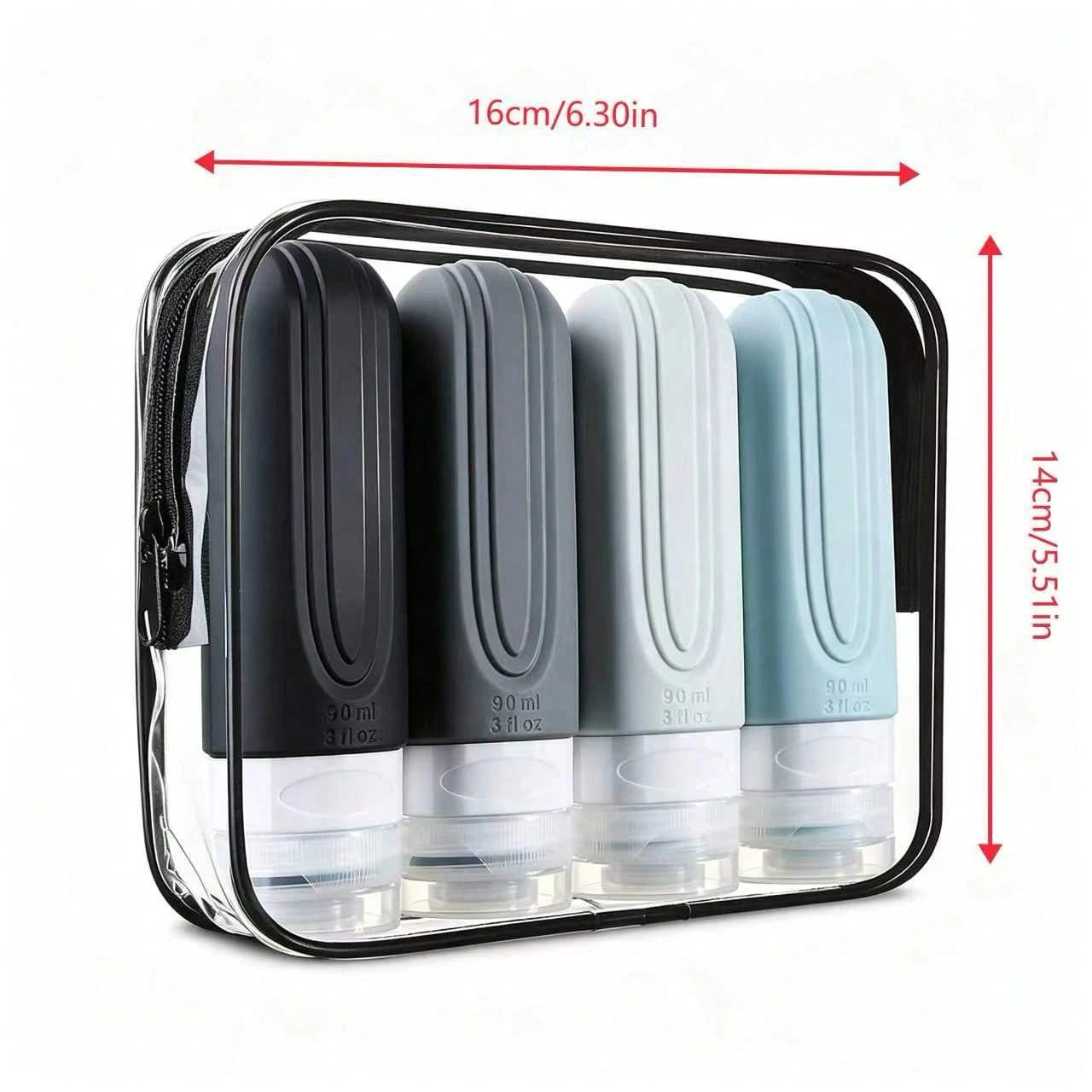 GGGold 4 Pack Leakproof Silicone Travel Bottles 90ml TSA Carry On Cosmetic Dispenser Set With Clear Zipper Bag