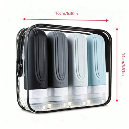 GGGold 4 Pack Leakproof Silicone Travel Bottles 90ml TSA Carry On Cosmetic Dispenser Set With Clear Zipper Bag