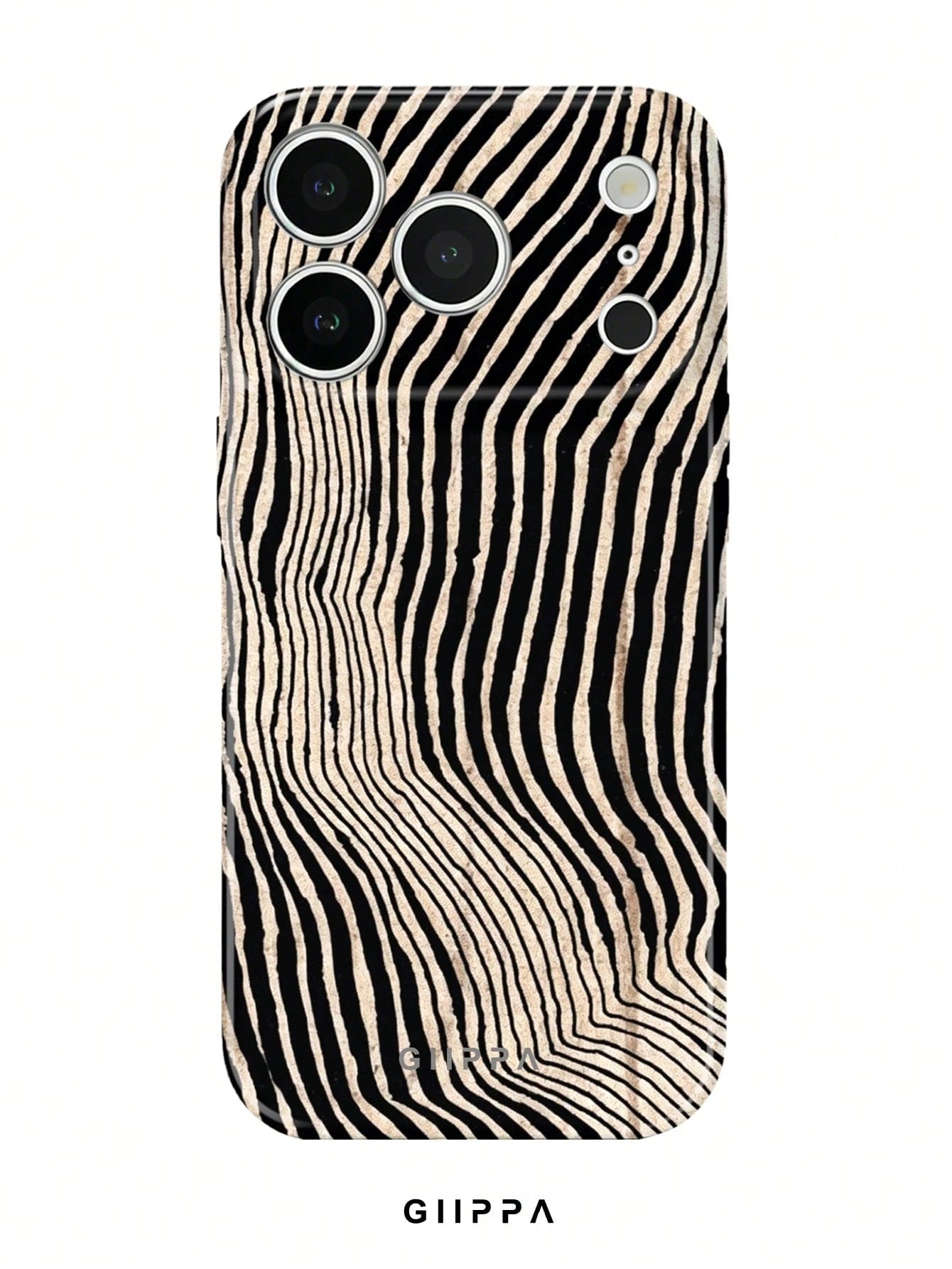 GIIPPA 1pc Beige Background With Black Asymmetric Zebra Pattern Design, Phone 17 Pro Max Phone Case, Compatible With Phone 16 Pro Max, 15 Pro Max, 14 Pro Max, Korean Style High-End Fashion Fun Phone C