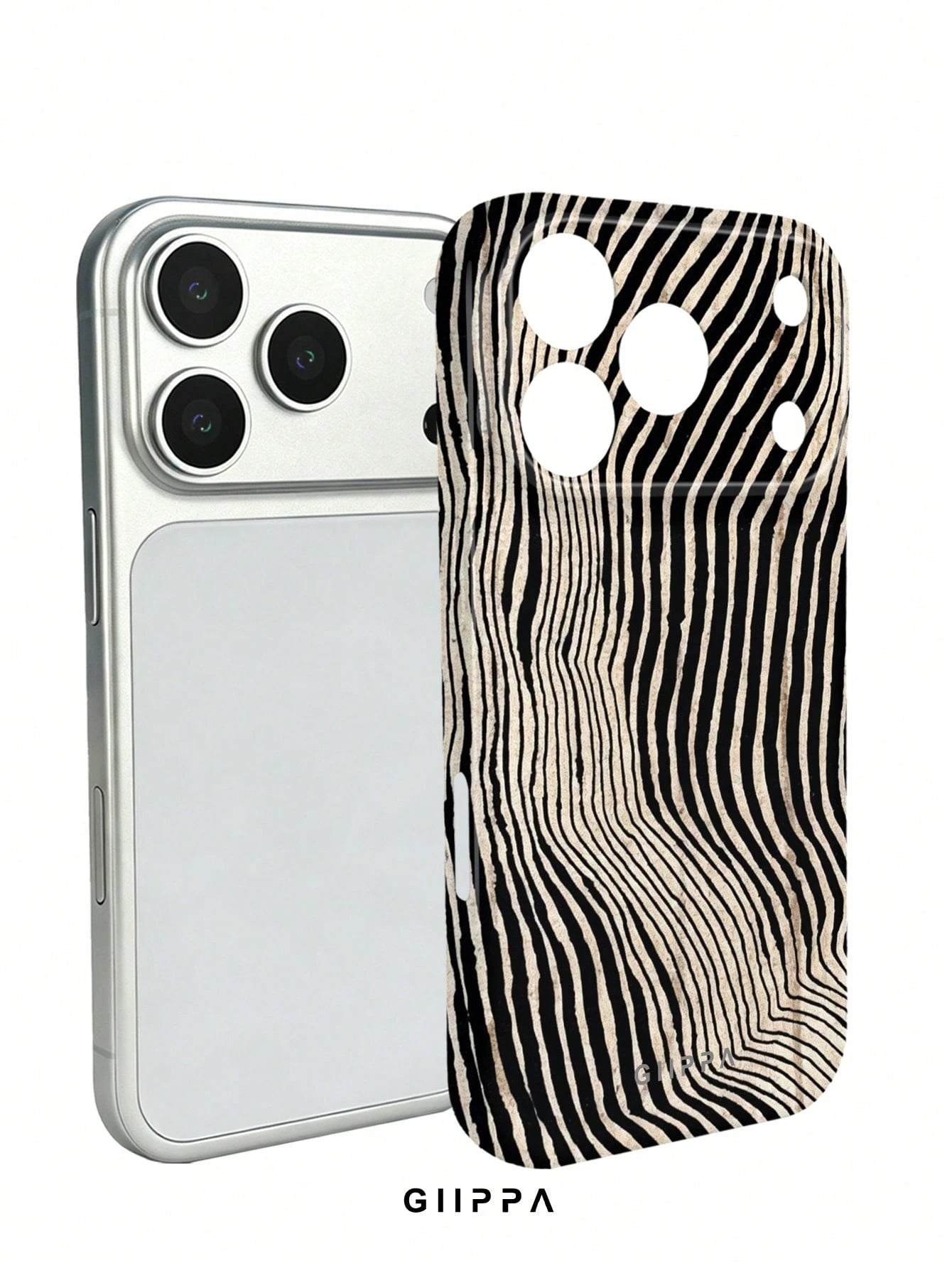 GIIPPA 1pc Beige Background With Black Asymmetric Zebra Pattern Design, Phone 17 Pro Max Phone Case, Compatible With Phone 16 Pro Max, 15 Pro Max, 14 Pro Max, Korean Style High-End Fashion Fun Phone C