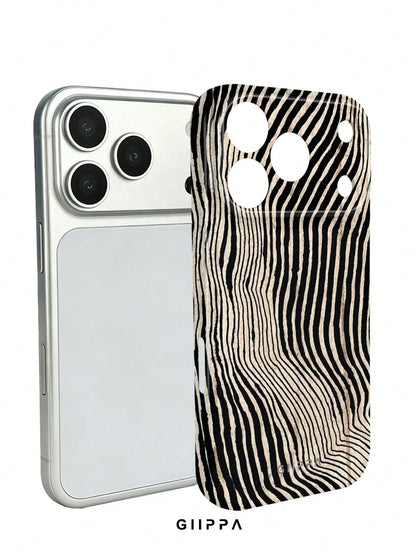 GIIPPA 1pc Beige Background With Black Asymmetric Zebra Pattern Design, Phone 17 Pro Max Phone Case, Compatible With Phone 16 Pro Max, 15 Pro Max, 14 Pro Max, Korean Style High-End Fashion Fun Phone C