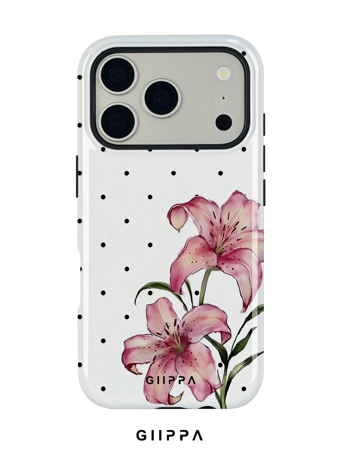 GIIPPA 1pc Cream Yellow Base With Pink Polka Dot And Floral Pattern Design, Phone 17 Pro Max Phone Case, Compatible With Phone 16 Pro Max, 15 Pro Max, 14 Pro Max, Korean Style High-End Fashion Fun Pho