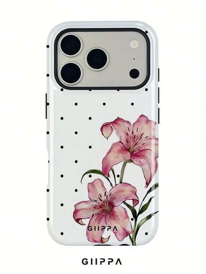 GIIPPA 1pc Cream Yellow Base With Pink Polka Dot And Floral Pattern Design, Phone 17 Pro Max Phone Case, Compatible With Phone 16 Pro Max, 15 Pro Max, 14 Pro Max, Korean Style High-End Fashion Fun Pho