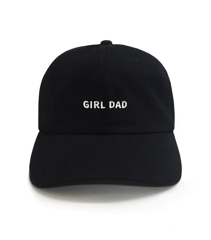 Black cap with 'GIRL DAD' text on a white background