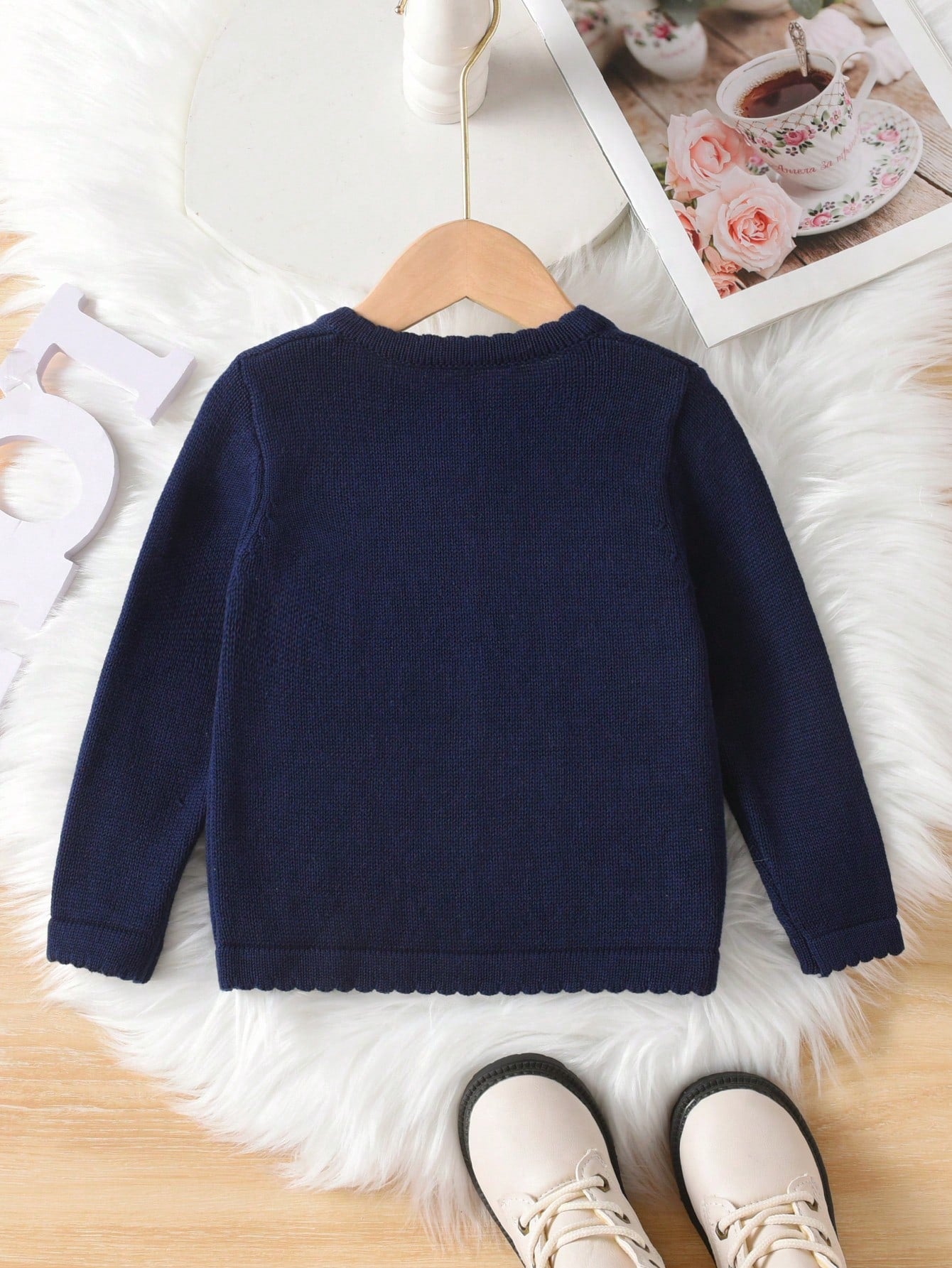 Girls & Baby Girls Solid Color Bow Round Neck Cardigan, Cute For Casual Vacation, Suitable For Spring, Autumn And Winter
