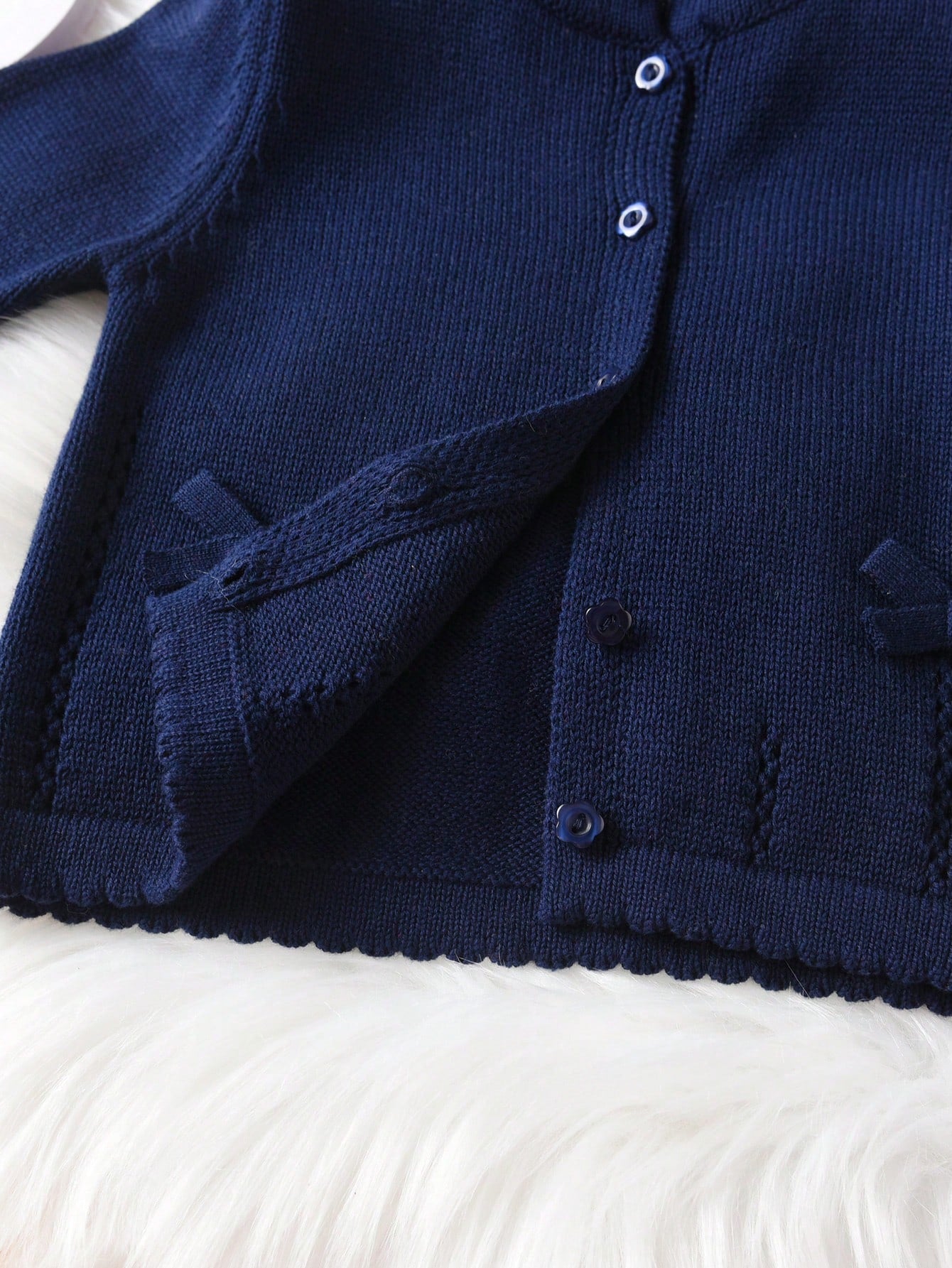 Girls & Baby Girls Solid Color Bow Round Neck Cardigan, Cute For Casual Vacation, Suitable For Spring, Autumn And Winter