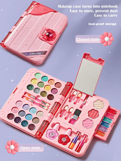 Girls Plastic Makeup Gift Set: Pink Notebook, Plastic Makeup Toy Box. Toy Gift (Color/Placement Random)