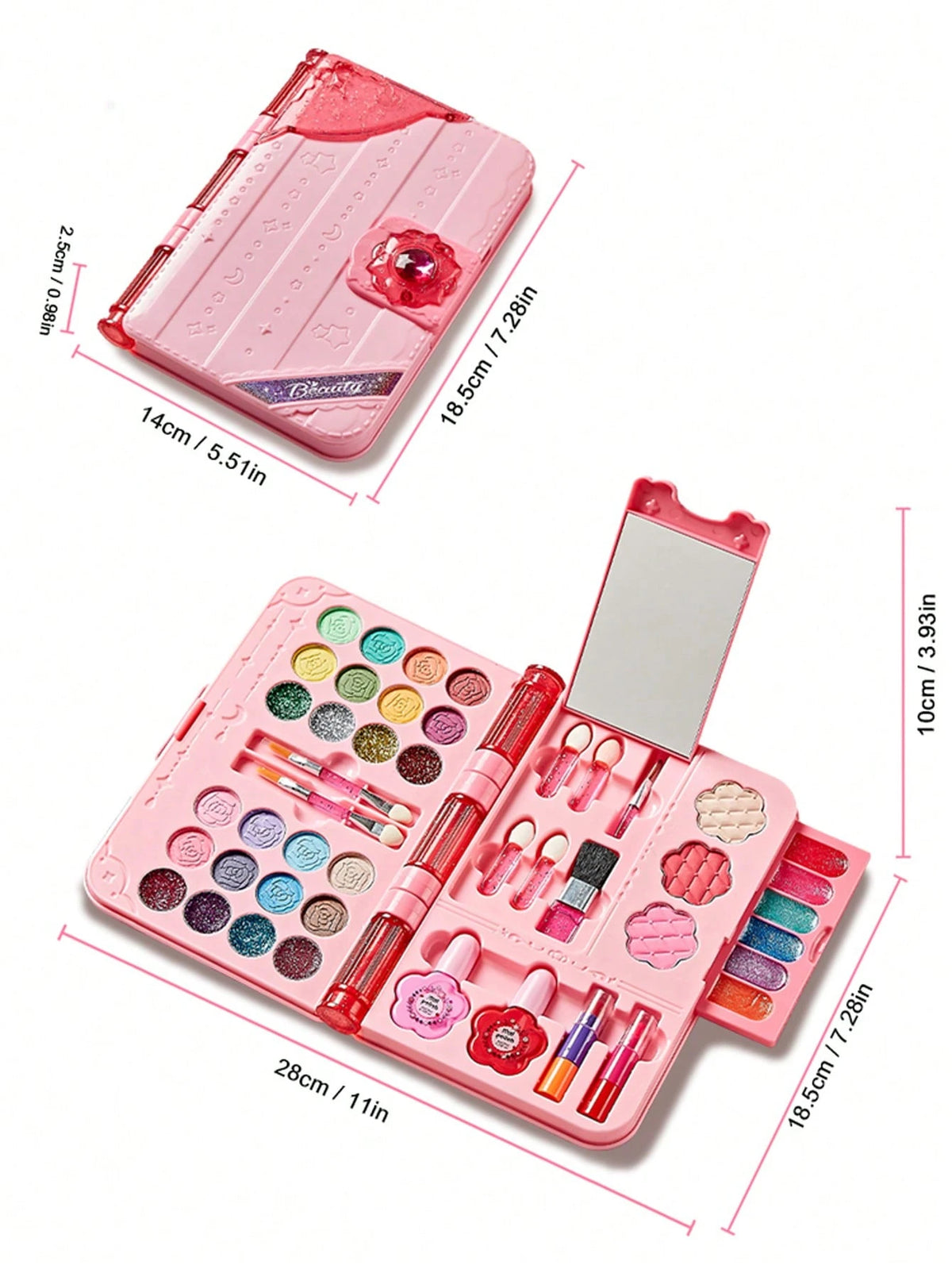 Girls Plastic Makeup Gift Set: Pink Notebook, Plastic Makeup Toy Box. Toy Gift (Color/Placement Random)