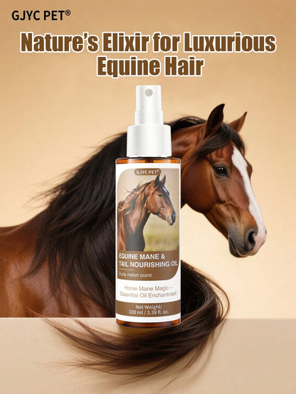 GJYC PET Horse Mane And Tail Nourishing Oil – Strengthens, Repairs Split Ends & Adds Shine – 5 Essential Oils Blend With Jojoba, Coconut, Olive, Grape Seed & Sweet Almond – Leave-In Conditioning Treat