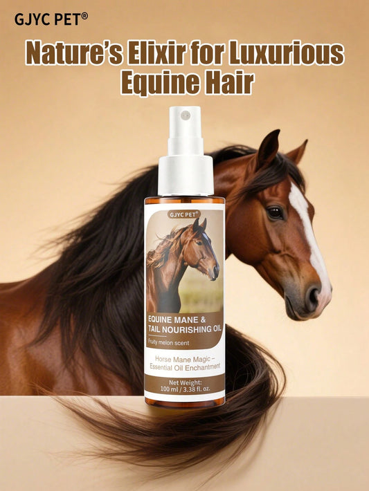 GJYC PET Horse Mane And Tail Nourishing Oil – Strengthens, Repairs Split Ends & Adds Shine – 5 Essential Oils Blend With Jojoba, Coconut, Olive, Grape Seed & Sweet Almond – Leave-In Conditioning Treat