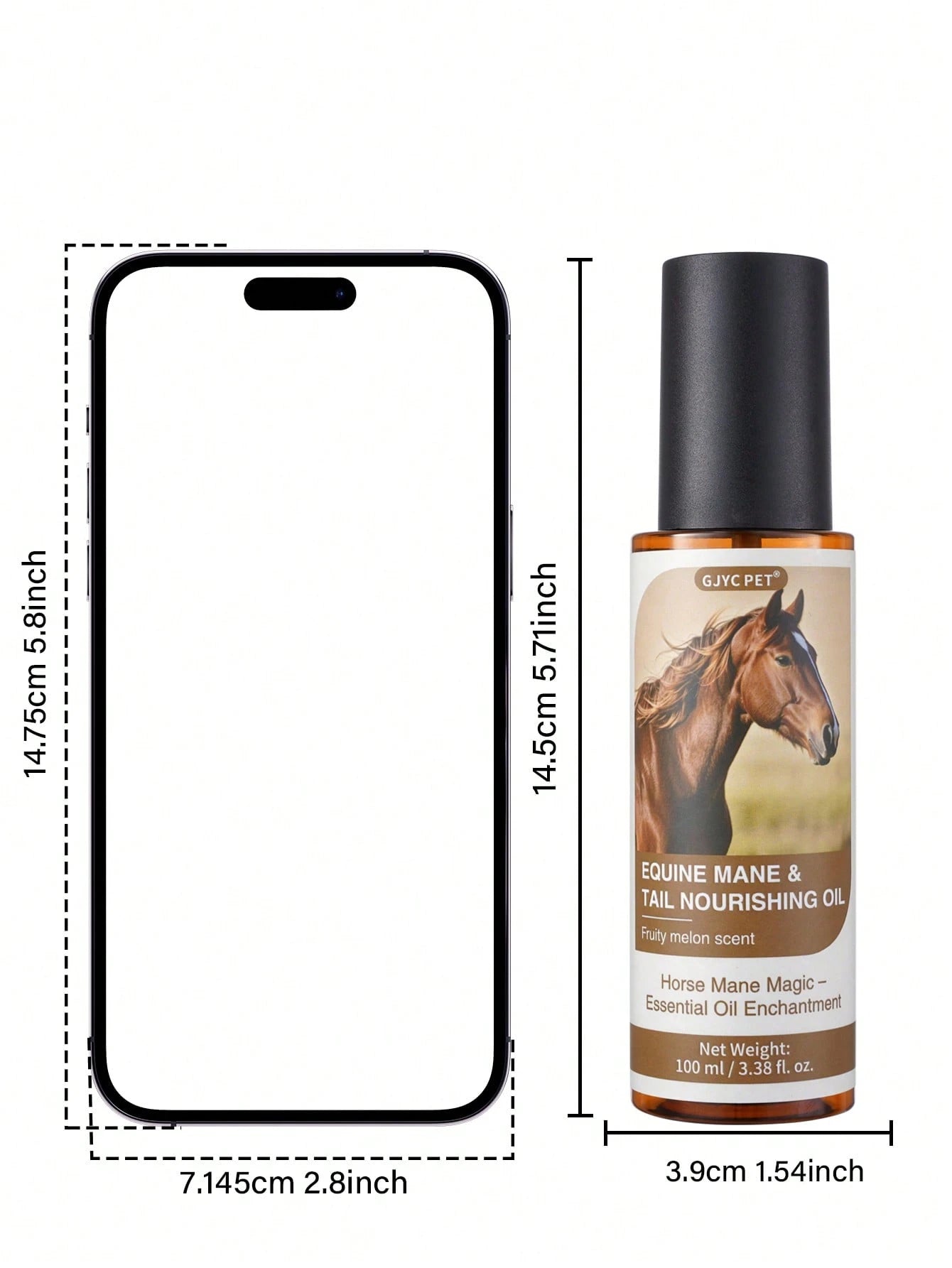 GJYC PET Horse Mane And Tail Nourishing Oil – Strengthens, Repairs Split Ends & Adds Shine – 5 Essential Oils Blend With Jojoba, Coconut, Olive, Grape Seed & Sweet Almond – Leave-In Conditioning Treat