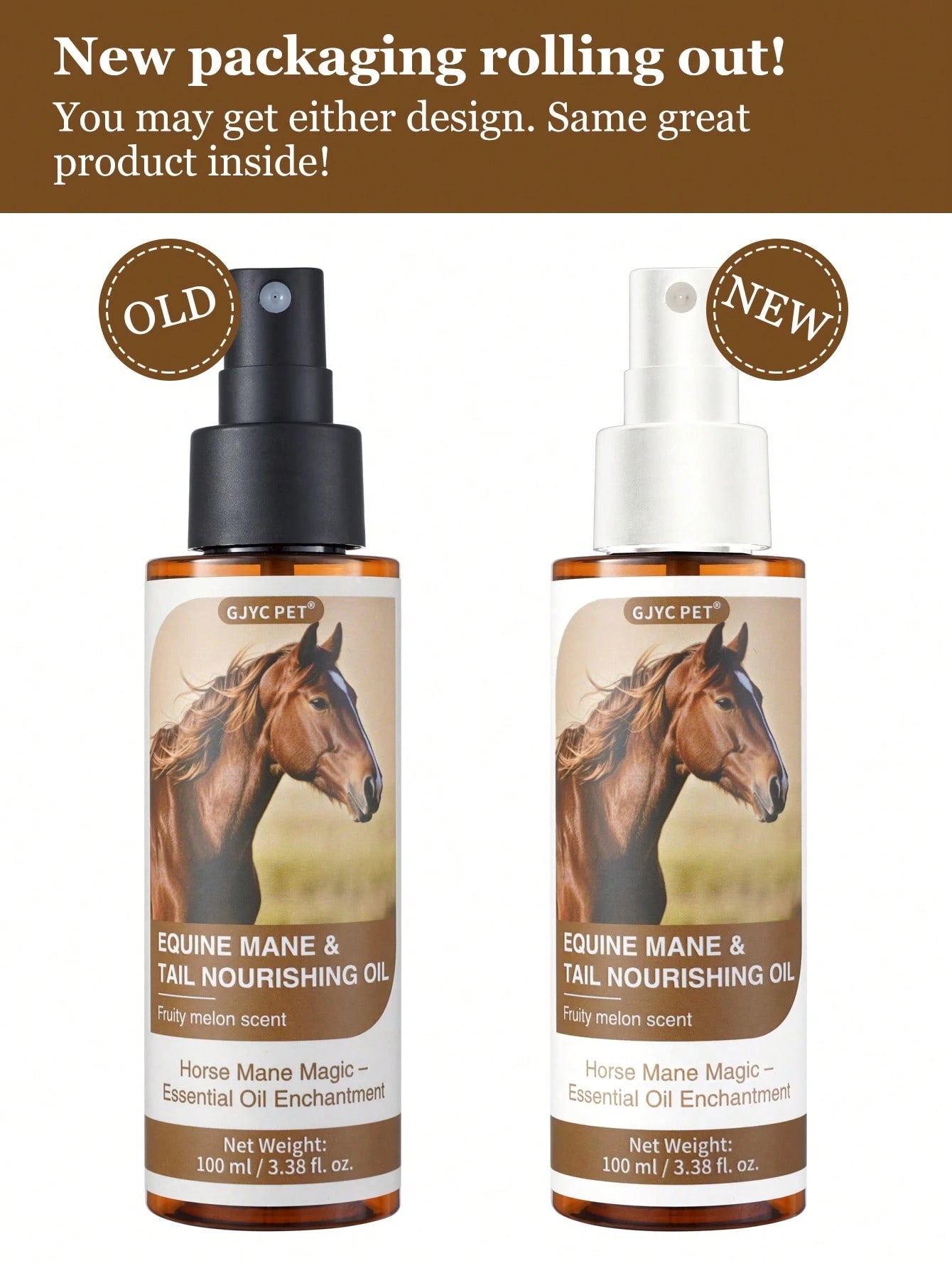 GJYC PET Horse Mane And Tail Nourishing Oil – Strengthens, Repairs Split Ends & Adds Shine – 5 Essential Oils Blend With Jojoba, Coconut, Olive, Grape Seed & Sweet Almond – Leave-In Conditioning Treat